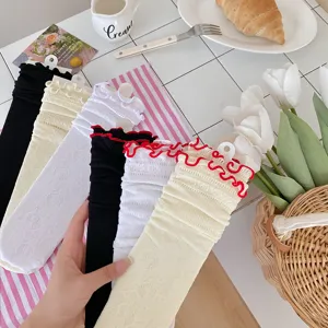 Ballet style lace ruffle stack socks, women summer breathable hollow mid tube socks.
