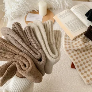 Calcetines gruesos de lana rizada mujer invierno acogedor tubo medio térmicos lisos