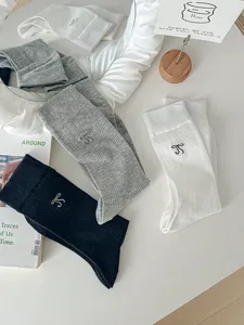 Women cute bow embroidered mid tube socks sweet ballet style breathable cotton socks