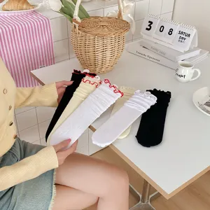 Women summer thin breathable lace ruffles mid tube socks sweet cute stylish daily wear