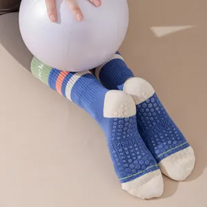 Damen Anti-Rutsch Yoga Socken Grip Pilates Fitness Sport Mittlere Waden gestreift Baum