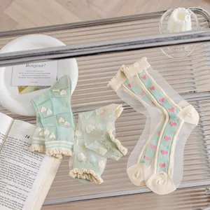 Sheer mesh cute heart pattern socks summer ultra-thin Japanese style cute stack socks detail
