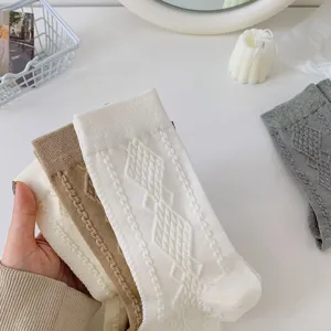 Women cotton mid-calf socks Japanese style vintage argyle knit slouch socks casual wear