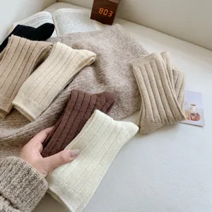 Cozy wool ribbed slouch socks for women, vintage Japanese style winter mid-tube warm socks.