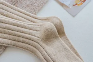 Women's ribbed wool socks winter solid color vintage casual slouch mid tube knit hosiery