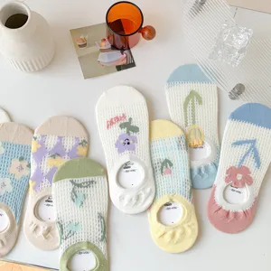Cute mesh boat socks for women summer thin cotton floral low-cut invisible socks set