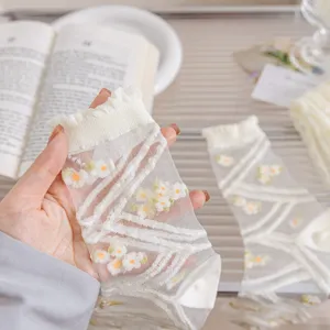 Transparente Blumen Kristallsocken für Damen, ultra dünne Sommer Netzstrümpfe hübsch.