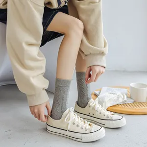 Women spring summer thin cotton mid-calf socks Japanese vintage patterned knit socks daily wear