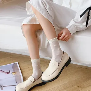 White women mid tube socks JK cute Japanese spring summer thin silk socks sweet casual daily wear