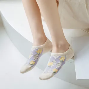 Women cute mesh boat socks summer thin floral low-cut invisible socks short socks