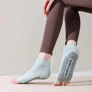 Toeless five-toe yoga pilates grip socks for women, anti-slip silicone dots, breathable sport main