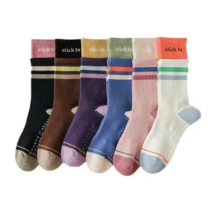 Rutschfeste Yoga Socken Wadenhohe Baumwolle Sport Fitness Tanz Socken Damen Mehrfarbig