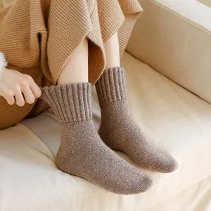 Calcetines gruesos de lana para mujer de color sólido, calcetines térmicos de invierno.