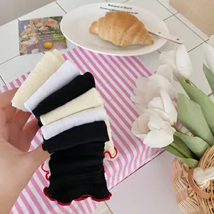Women summer breathable lace ruffle stack socks cute ballet style hollow out mid tube socks