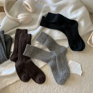 Calze di lana spesse a trecce da donna, calze medie calde retro autunno inverno