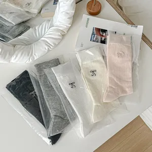 Women bow embroidered mesh mid tube socks sweet ballet style casual fashion socks pairs