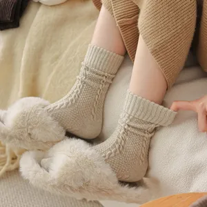 Calze in lana a trecce da donna invernali slouch vintage tinta unita morbide e calde cozy
