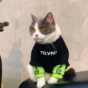 Autumn winter fleece pet sweatshirt for small cats dogs stylish contrast color cat apparel