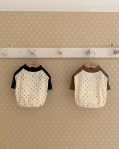 Cute polka dot pet dog hoodie detail shot, autumn winter warm small cat clothes