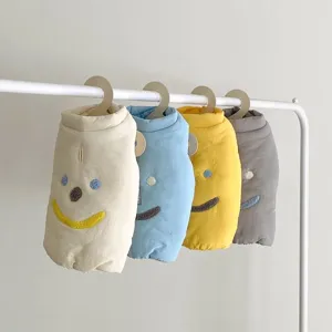 Pet Winter Warm Cotton Coat Cute Smiley Face Embroidery Thickened Fleece Vest Apparel For Small Dogs Cats Puppy Clothing