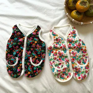 Dog Winter Warm Cotton Coat Vintage Floral Padded Vest Cute Puppy Cat Cold Weather Apparel Pet Clothes Outfit
