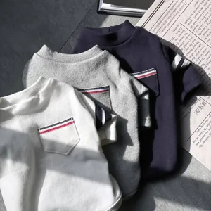 Pet Dog Cat Striped Hoodie Winter Warm German Velvet Clothes With Pocket