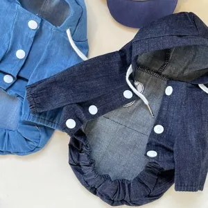 Chaqueta de mezclilla con capucha para perros y gatos pequeños, ropa de invierno