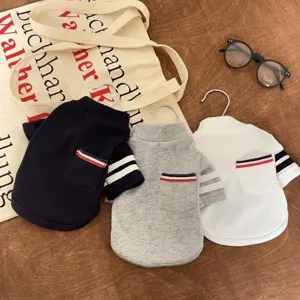 Pet dog striped hoodie cute autumn winter warm pet clothes pocket design small dogs apparel