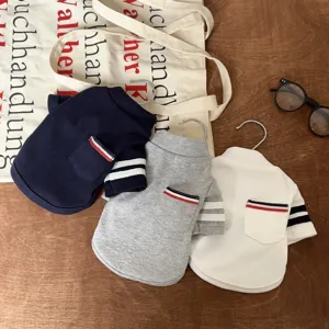 Pet dog cat sweatshirt autumn winter warm pocket striped clothes puppy apparel boutique.