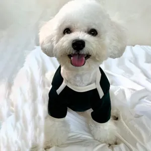 Cozy German velvet pet sweatshirt in dark green with white trim for small dogs and cats.