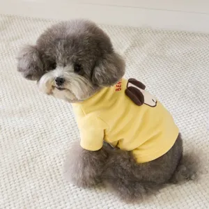 Cute winter warm dog fleece sweater with 3d cartoon ears, soft yellow pet apparel detail.