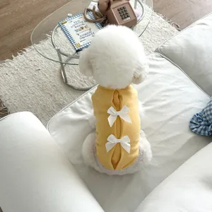 Cute autumn winter pet warm sweatshirt with white bows, comfortable clothes for small dogs and cats.