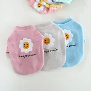 Haustier Hund Katze Sweatshirt Herbst Winter Warm Deutscher Samt Kleidung Süße Sonnenblume Smiley Stickerei Pullover Kleine Welpen Bekleidung