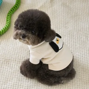Thickened fleece pet clothes with cute 3D ears and cartoon dog design for autumn and winter.