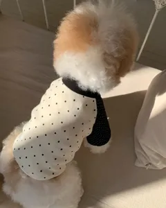Cute polka dot pet dog hoodie sweater for small dogs like poodle and bichon in autumn winter.