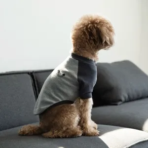 Cute pet sweatshirt for small dogs and cats, grey spliced design with cute embroidery.