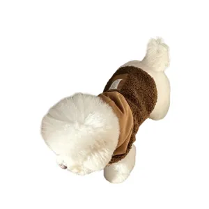 Cozy brown fleece dog hoodie for small pets like teddy and bichon. Warm autumn winter pet clothes.
