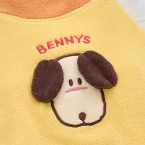 Cozy fleece pet dog clothes with 3d ears and cute cartoon embroidery, warm winter pet apparel
