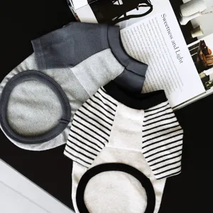 Detail view of pet striped and color-block hoodie, cozy wear for small dogs and cats.