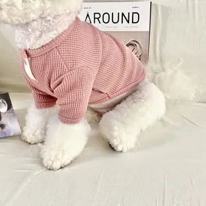 Pink waffle knit pet sweater for small dogs cute puppy autumn winter clothing warm pullover