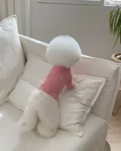 Cute pink pet knit sweater detail, cute heart embroidery and knitted fake two-piece style.
