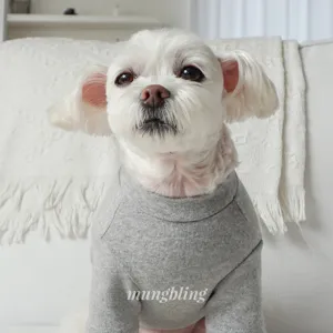 Grey pet sweater for small dogs winter warm knitted dog clothes with cute embroidered letters.