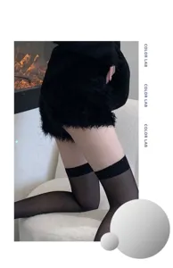 Black sexy sheer over the knee thigh high stockings, thin hosiery for stylish daily outfits.