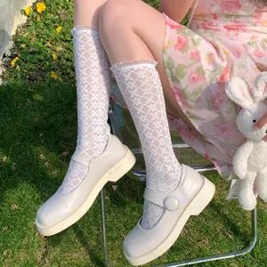 Calze Lunghe Sopra il Ginocchio in Pizzo Carino Lolita JK Donna Volant Rete Traspirante Studente Quotidiano Casual