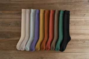 Thick warm long loop socks for women, winter solid color knit over the knee stockings.