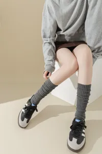Women slouch socks knit leg warmers autumn winter casual college style grey ribbed long socks