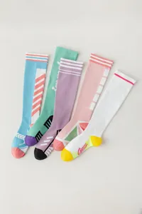 Women knee high sports socks colorful trendy striped fashion cotton long tube socks