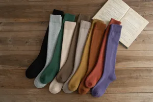 Cozy thermal thick knee high socks for women, winter solid color fleece warm long tube socks.