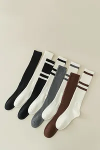 Knee-high ribbed socks set, Japanese JK college style knit long socks for women autumn winter