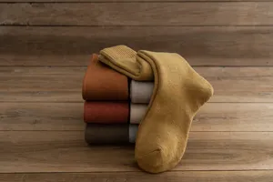 Winter thick warm loop knit long socks detail view, vintage solid color knee high women hosiery